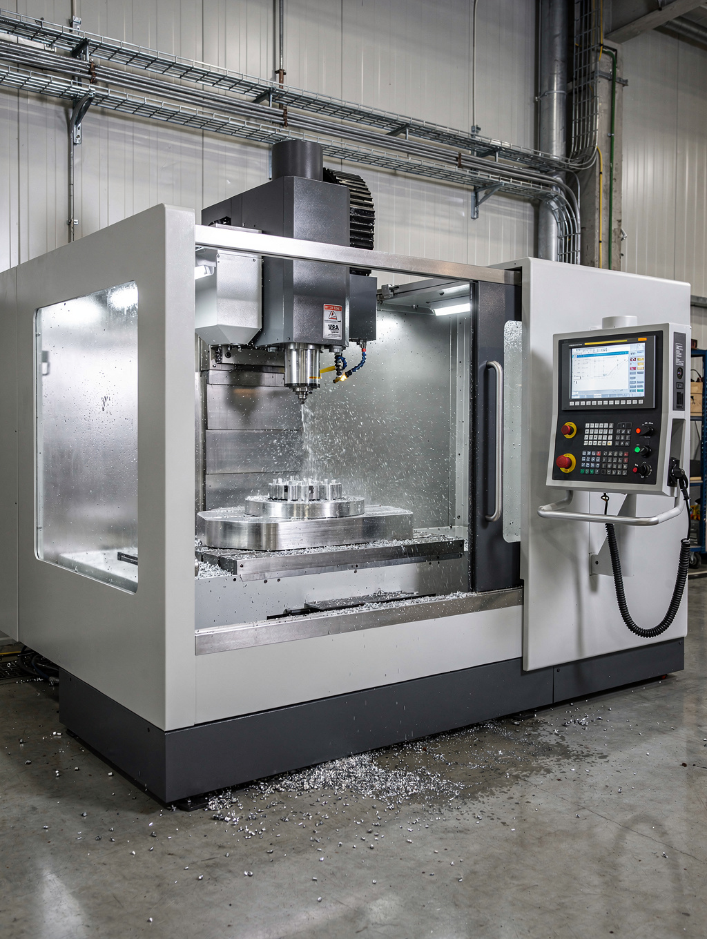 Precision CNC machined component in a workshop setting