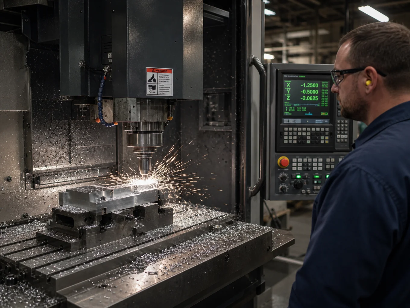 Macro shot of CNC milling tool cutting metal